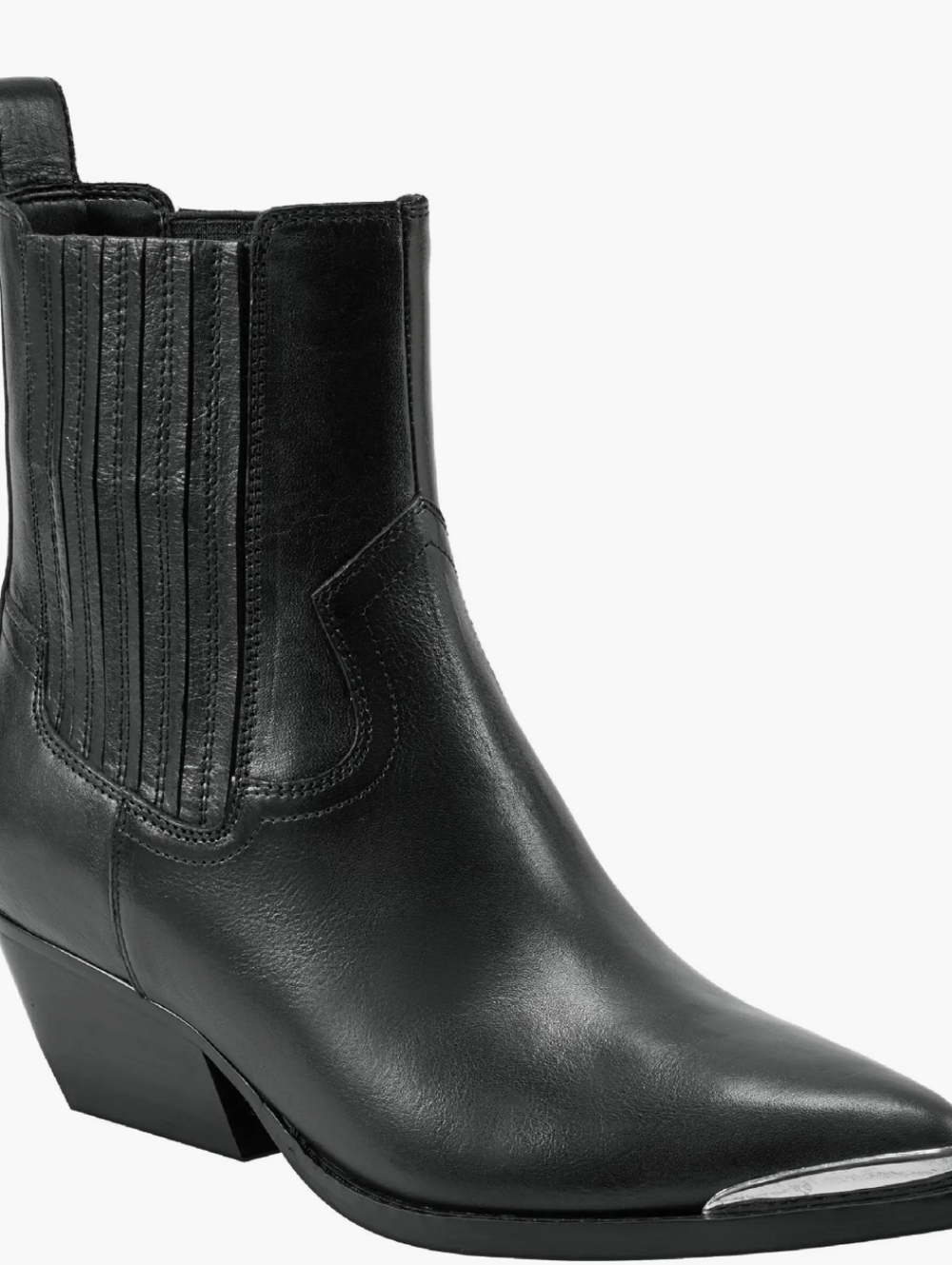 Marc Fisher Pryce Pointy Toe Black Leather Chelsea Bootie with Metal Toe Cap